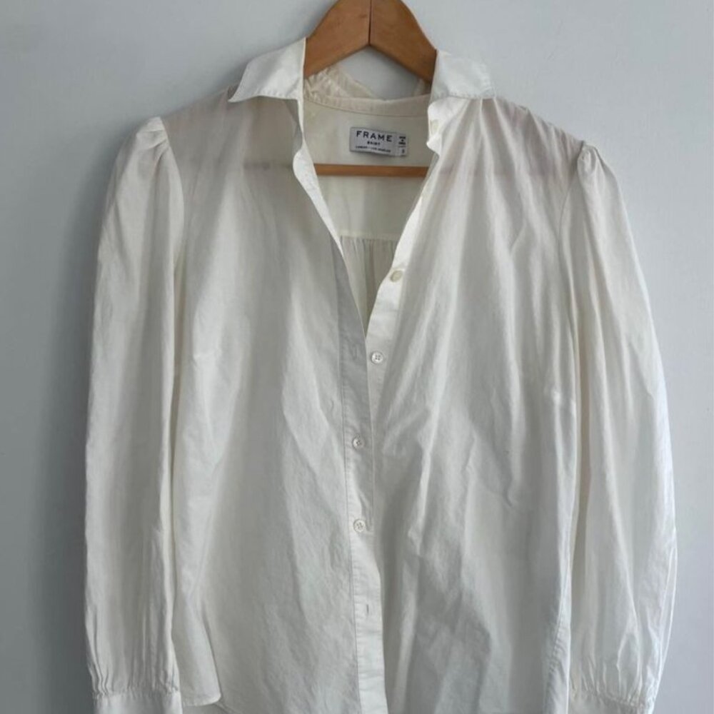 FRAME - White Button-down Blouse with shoulder and sleeve details